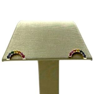 New 14K Yellow Gold Multicolor Sapphire Rainbow (Rounded Bar) Earrings (6264)